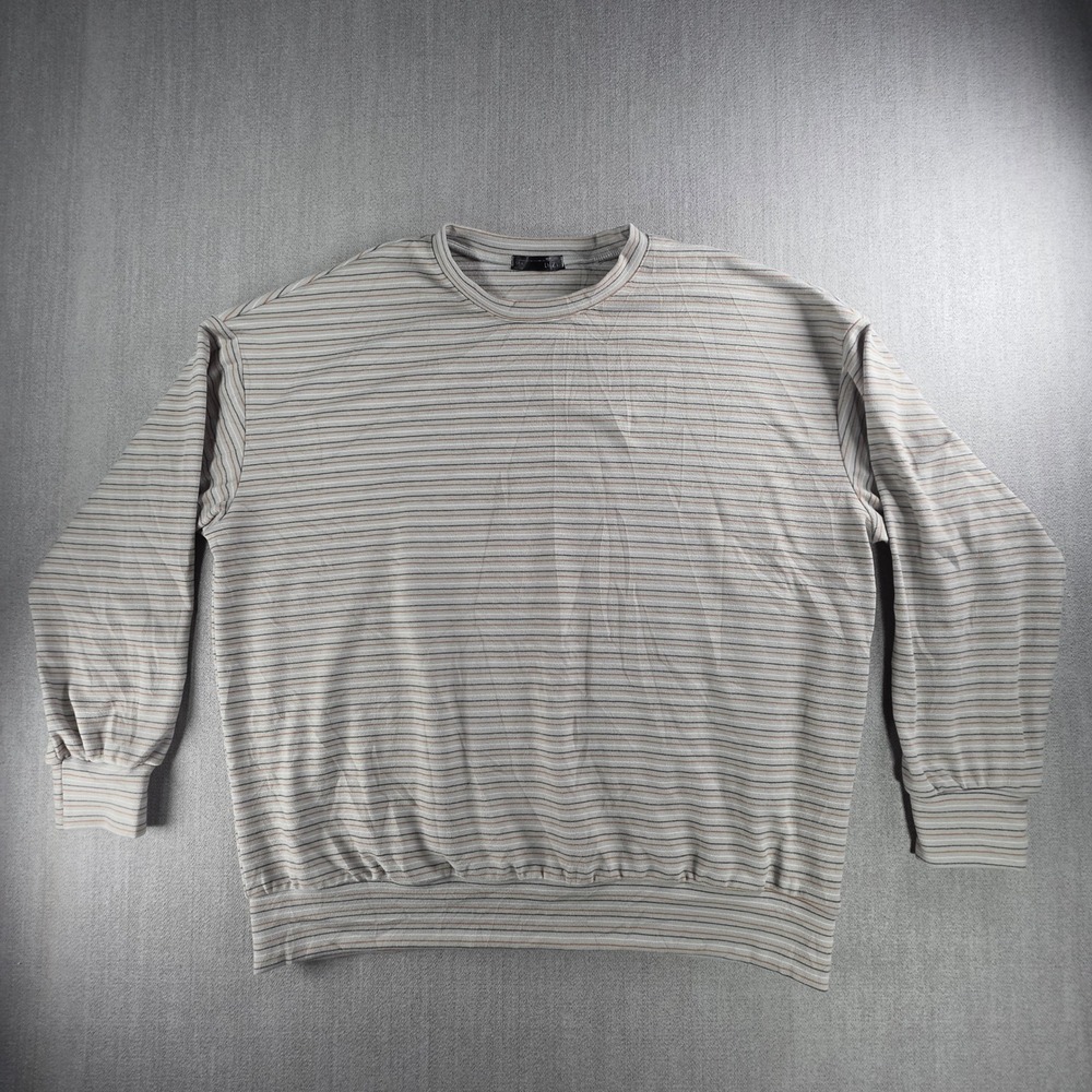 DAZY Sweatshirt Women Large Gray Striped Long Sleeve Crewneck Pullover
